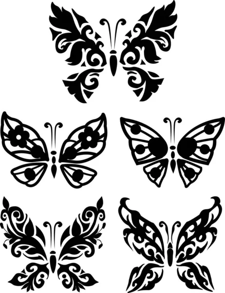蝶の黒いシルエットのセット — ストックベクタ