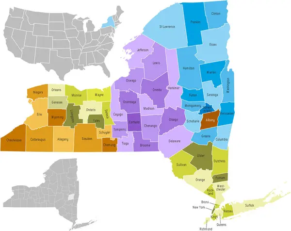 美国纽约州的地图 — 图库矢量图片