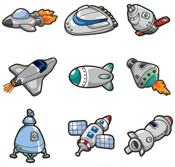 Ilustración Dibujos Animados Naves Espaciales Conjunto — Vector de stock