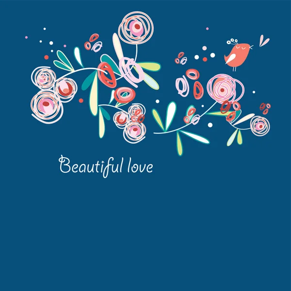 Vackert Kort Med Blommor Prydnad Vektor Illustration — Stock vektor