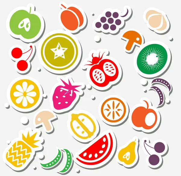 Set Vector Fruits Vegetables Icons — Stock Vector