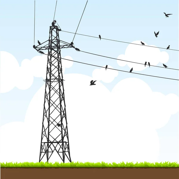 Γραμμή Παραγωγής Ηλεκτρικού Ρεύματος Και Ηλεκτρικό Πύργο — Διανυσματικό Αρχείο
