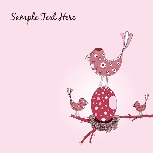 Carte Pâques Avec Des Petits Oiseaux Mignons — Image vectorielle