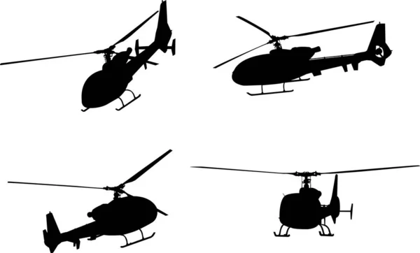 Silhouetten Voor Helikopters Witte Achtergrond — Stockvector
