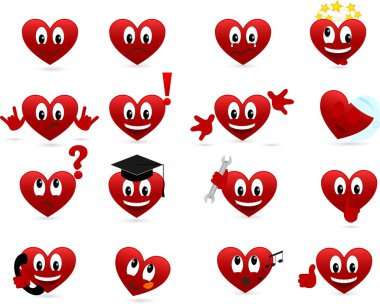 Bir dizi farklı karikatür kalbi.