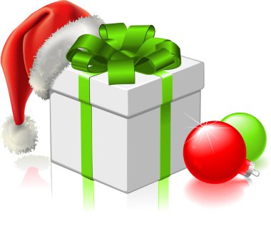 Noel ve Noel Baba şapkası ve hediyeleriyle yeni yıl geçmişi