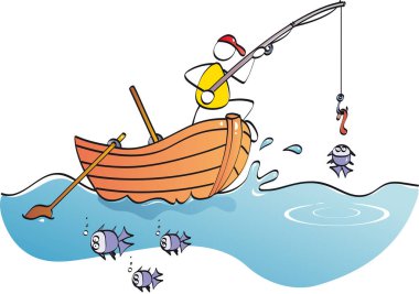 karikatür balıkçılık temalı vektör illüstrasyonu
