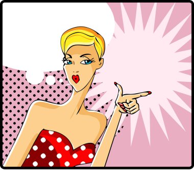 Pop sanat retro kadın, vektör basit tasarım 