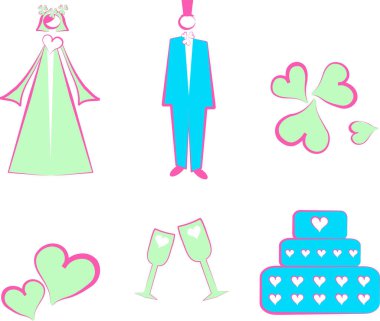 Kalpli düğün kartları, damat ve gelin günü. 