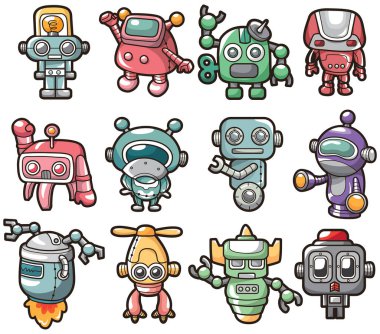 Sevimli çizgi robotlar kümesi