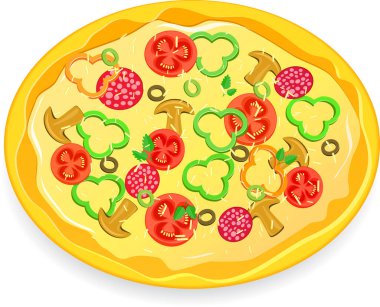 Beyaz arka planda pizza. Vektör çizimi