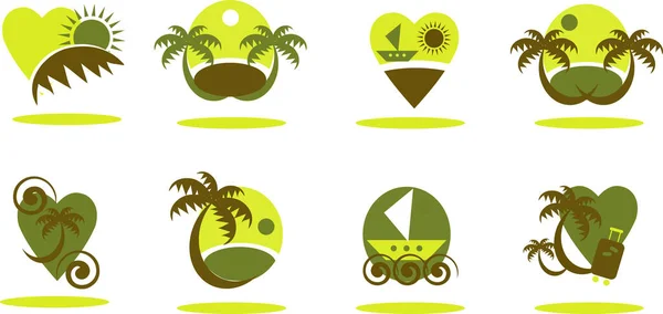 Set Icone Isola Tropicale — Vettoriale Stock