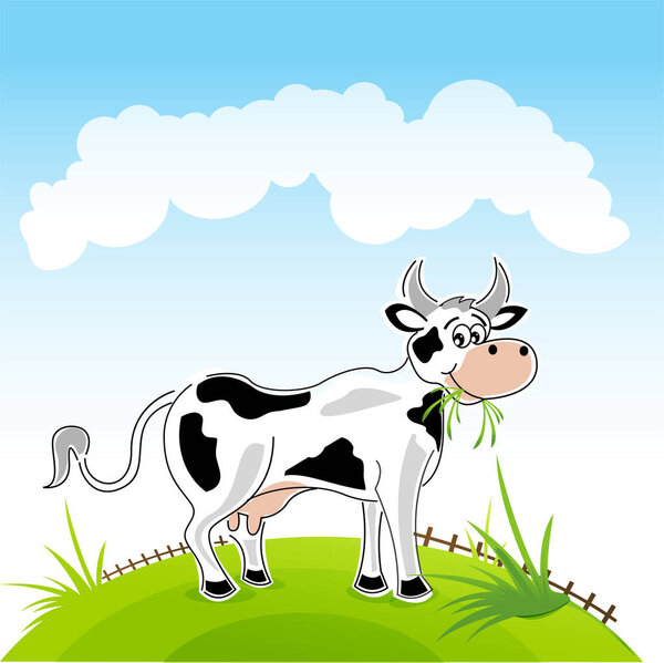 cow in grass vector illustration