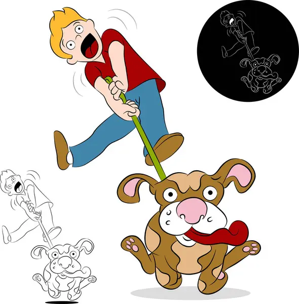 Cartoon Illustration Von Niedlichen Jungen Mit Hund Figuren Gesetzt — Stockvektor