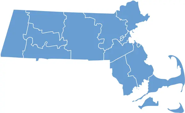 Térkép Massachusetts Kék Színű — Stock Vector