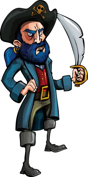 Cartoon Piraat Met Zwaard Vector Illustratie — Stockvector