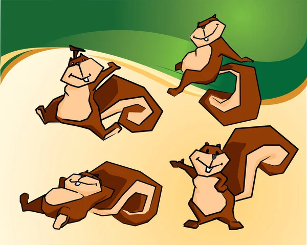 Ilustração Vetorial Conjunto Esquilos Desenhos Animados Bonitos Jogando Uma Corda — Vetor de Stock