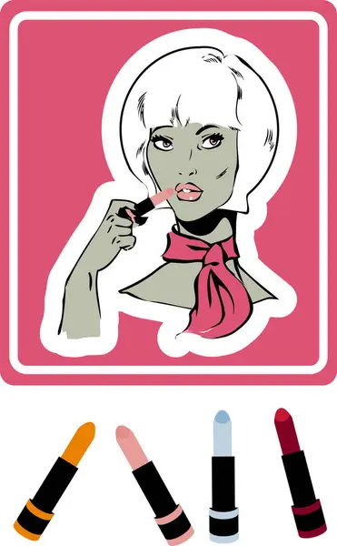 Retro Girl Lipsticks Vector Illustration — Stock Vector