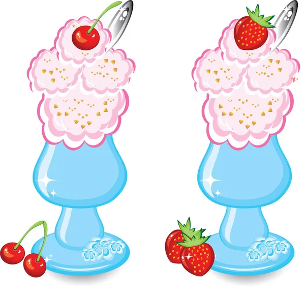 Cocktails Cerise Fraises Dans Crème Glacée — Image vectorielle