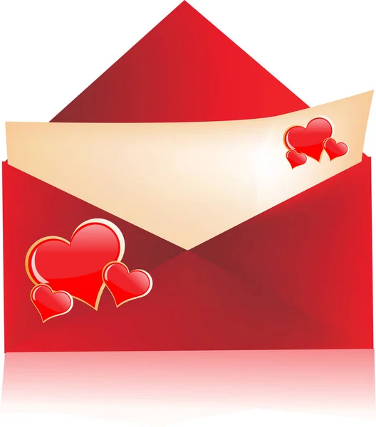 赤いハートが付いているベクトル封筒 — ストックベクタ