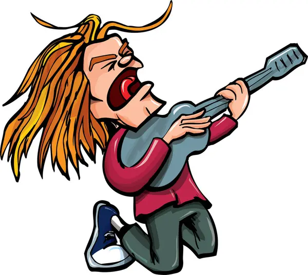 Ilustracja Kreskówki Człowieka Grającego Gitarze — Wektor stockowy