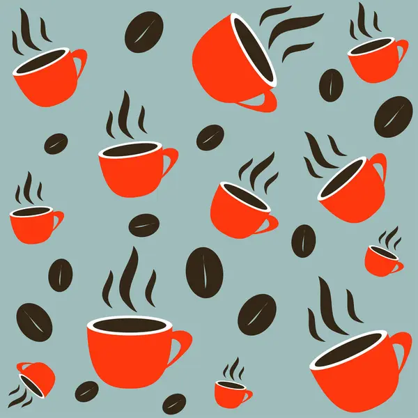 Coffee Beans Tea Cup Seamless Pattern Background — Stock Vector