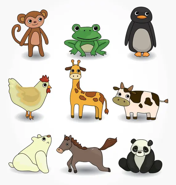 Conjunto Dibujos Animados Animales Ilustración Vectores — Vector de stock