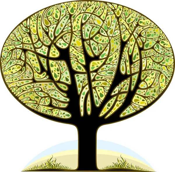 Vektor Ručně Kreslený Strom Zelenými Listy — Stockový vektor