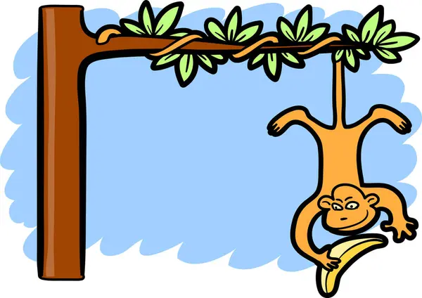 Macaco Com Banana Ilustração Árvore — Vetor de Stock