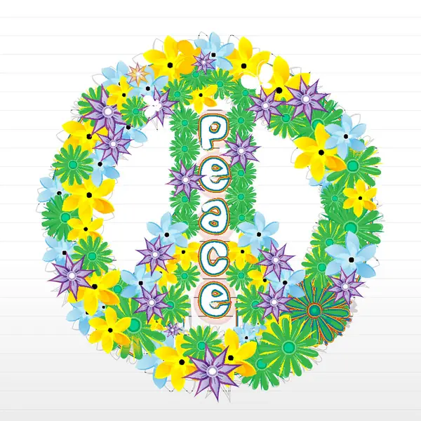 Signo Paz Con Flores Colores Vector Ilustración — Vector de stock