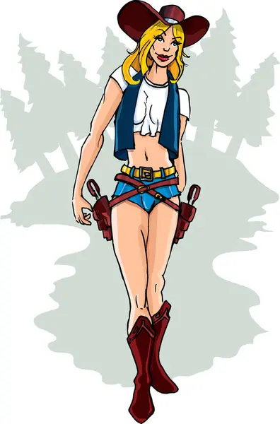 Cartoon Mädchen Mit Cowboy Fahne — Stockvektor