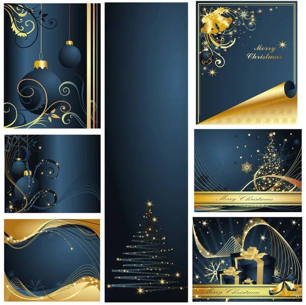 Set Cartoline Natale Capodanno — Vettoriale Stock