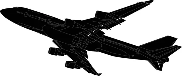 Avión Negro Aislado Sobre Fondo Blanco — Vector de stock