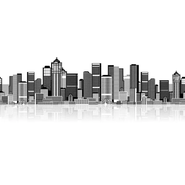 Panorama Silhouette Ville Sur Fond Blanc — Image vectorielle