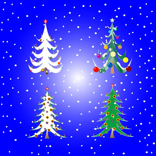 Weihnachtsbaum Schneeflocken Sterne Und Weihnachtskugeln — Stockvektor