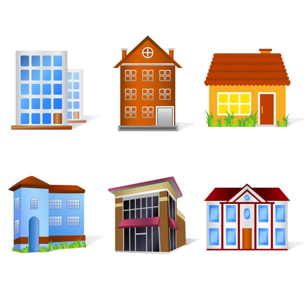 Vector Illustration Buildings Houses Icons — Image vectorielle