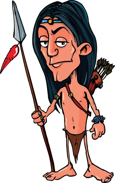Illustration Cartoon Indian Man Spear — Stockvector