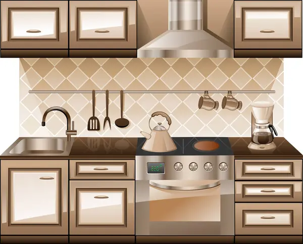 厨房室内装饰和家具 — 图库矢量图片
