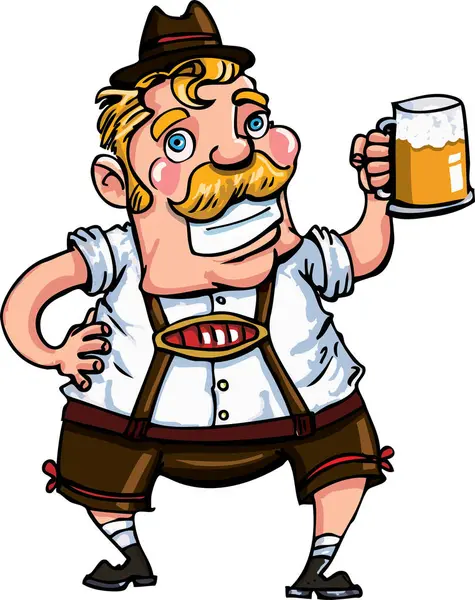 Oktoberfest Man Met Glas Bier Mok Cartoon Illustratie Geïsoleerde Vector — Stockvector