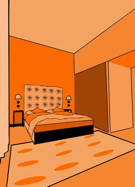 インテリアデザイン 家具とベッド付きの部屋 — ストックベクタ