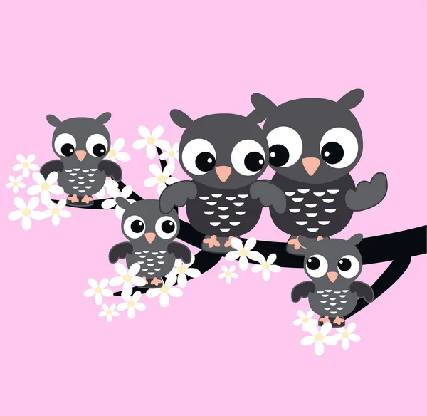 Vector Illustration Cute Owls — Stock Vector