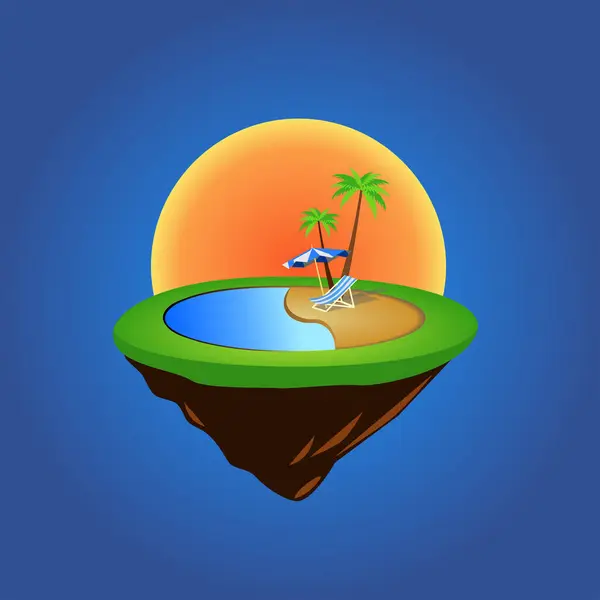 Illustration Palm Tree Island Sunset Background — Stock Vector