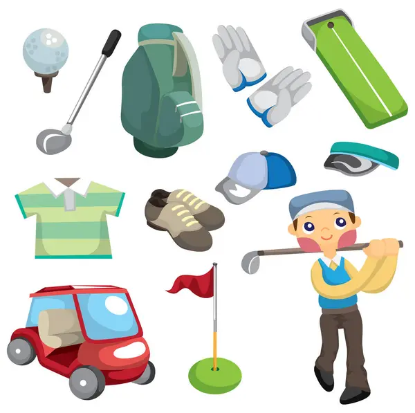 Set Von Verschiedenen Cartoon Golf Ausrüstung — Stockvektor