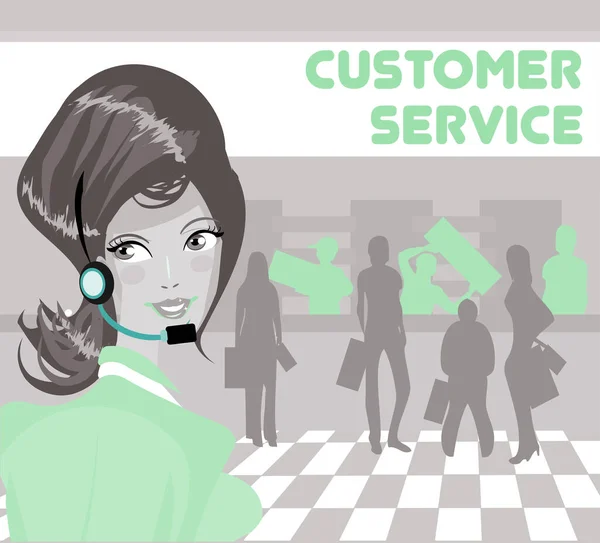 Concept Service Client Femme Dans Casque — Image vectorielle
