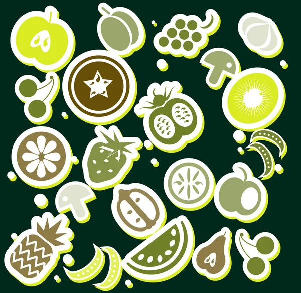 Icônes Fruits Sur Fond Noir — Image vectorielle
