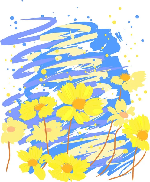 Aquarelachtergrond Gele Bloemen — Stockvector