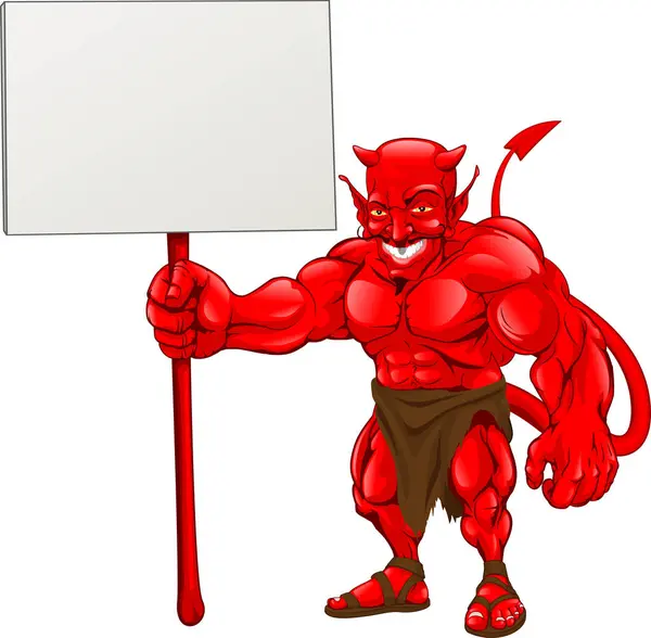 Devil Cartoon Character Handing Blank Sign Illustration — стоковый вектор