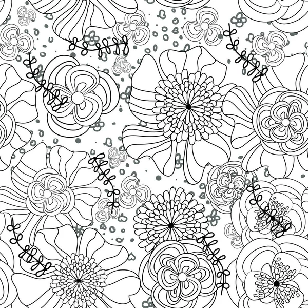 Vector Floral Seamless Pattern Doodle Flowers — Stock Vector