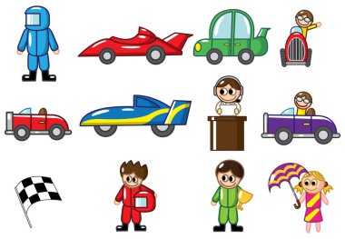 Çizgi film çocukları ve araçları, vektör basit tasarım 