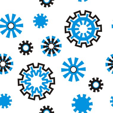 Mavi ve siyah dişli çark, beyaz arka planda ikon desensiz. vektör illüstrasyonu